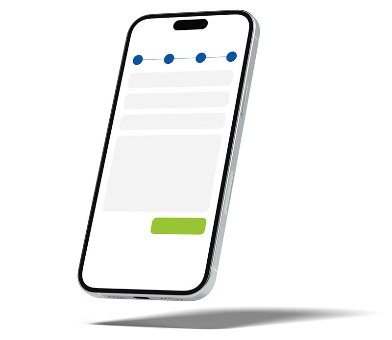 Ein schwebendes Smartphone, auf dem man die Andeutung eines Online-Formulars sieht